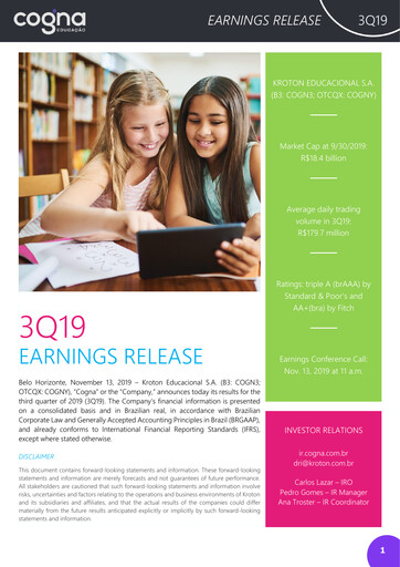 Thumbnail Cogna Educação Quarterly Report 2019-q3