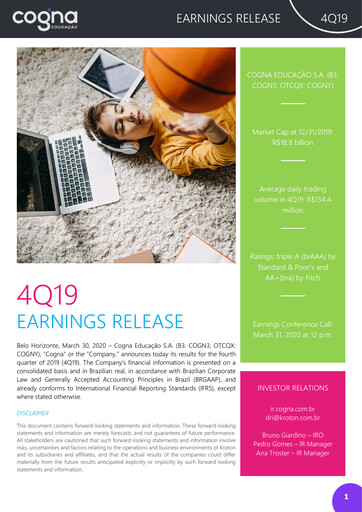 Thumbnail Cogna Educação Quarterly Report 2019-q4