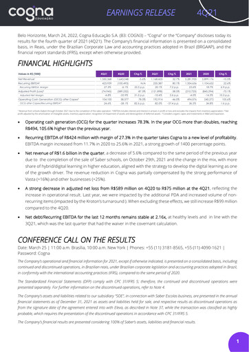 Thumbnail Cogna Educação Quarterly Report 2021-q4
