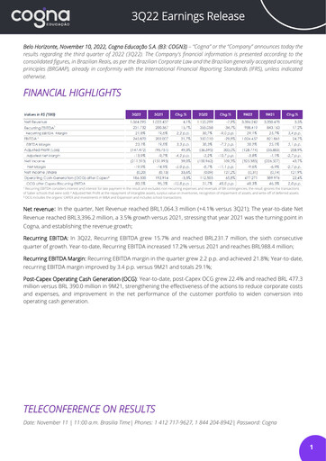 Thumbnail Cogna Educação Quarterly Report 2022-q3