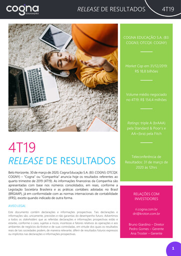 Thumbnail Cogna Educação Quarterly Report 2019-q4