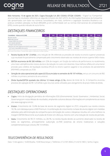 Thumbnail Cogna Educação Quarterly Report 2021-q2