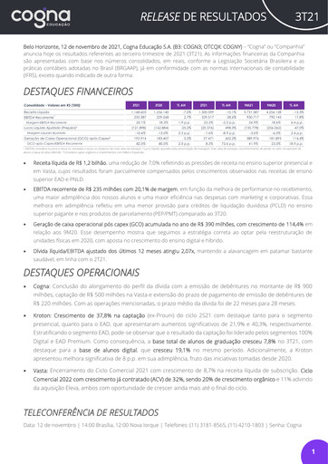 Thumbnail Cogna Educação Quarterly Report 2021-q3