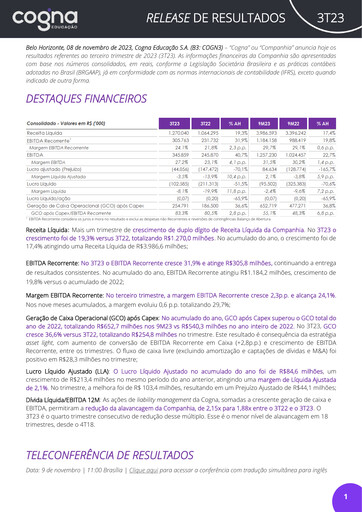 Thumbnail Cogna Educação Quarterly Report 2023-q3