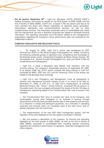 Vorschaubild Light S.A. Quartalsbericht 2006-q3