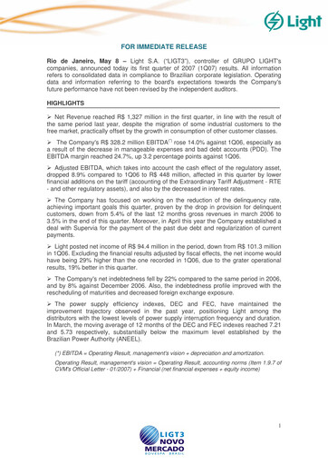 Vorschaubild Light S.A. Quartalsbericht 2007-q1
