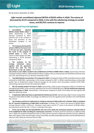 Vorschaubild Light S.A. Quartalsbericht 2018-q3
