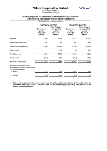 Thumbnail ViTrox Corporation Quarterly Report 2007-q2