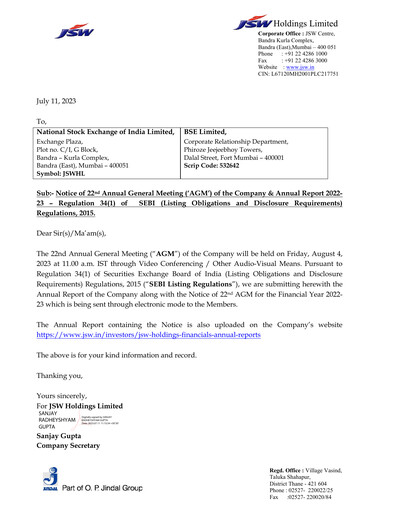 Thumbnail JSW Holdings Annual Report 2022-2023