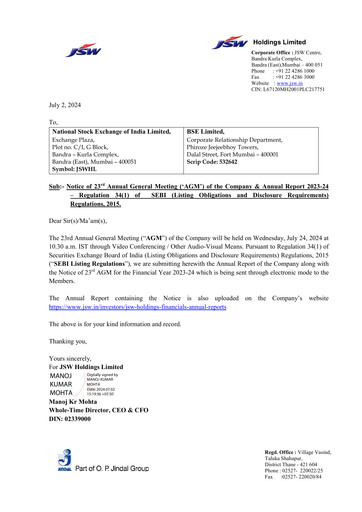 Thumbnail JSW Holdings Annual Report 2023-2024