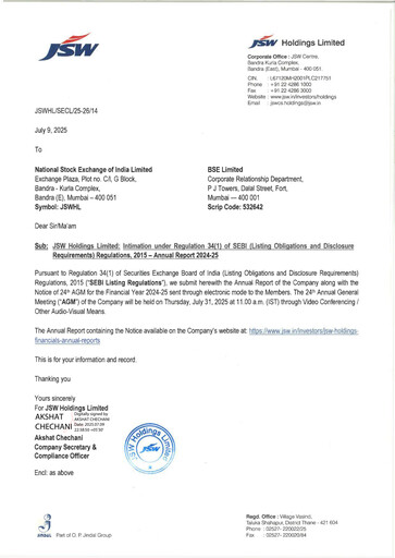 Thumbnail JSW Holdings Annual Report 2024-2025