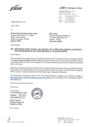 Thumbnail JSW Holdings Annual Report 2025-2026