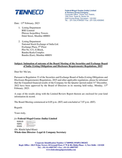 Thumbnail Federal-Mogul Goetze Quarterly Report 2022-q3