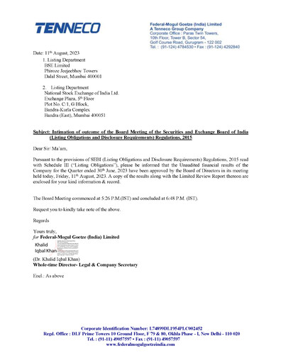 Thumbnail Federal-Mogul Goetze Quarterly Report 2023-q1