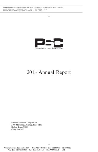 Thumbnail Primoris Services Corporation
 Annual Report 2015