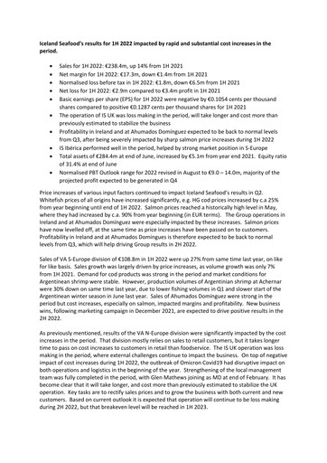 Thumbnail Iceland Seafood International Half-year Report 2022