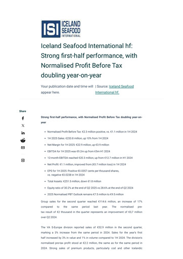 Thumbnail Iceland Seafood International Half-year Report 2025