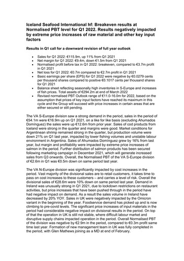 Thumbnail Iceland Seafood International Quarterly Report 2022-q1