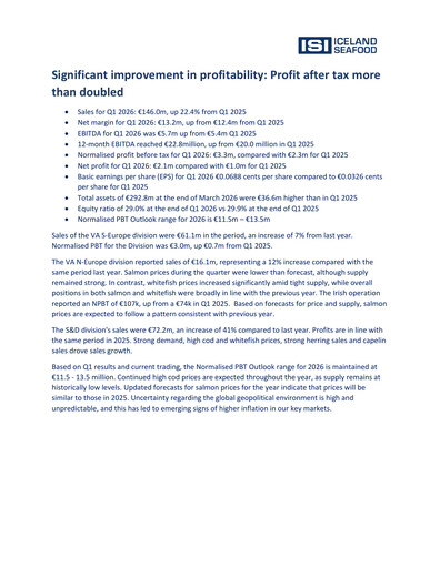 Vorschaubild Iceland Seafood International Quartalsbericht 2026-q1