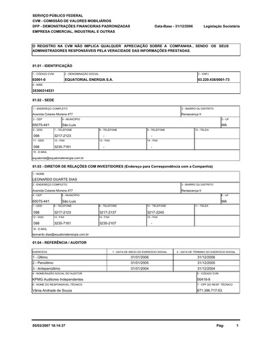 Thumbnail Equatorial Energia Financial Statement 2006