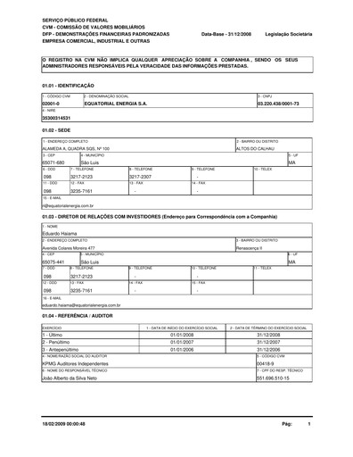 Thumbnail Equatorial Energia Financial Statement 2008