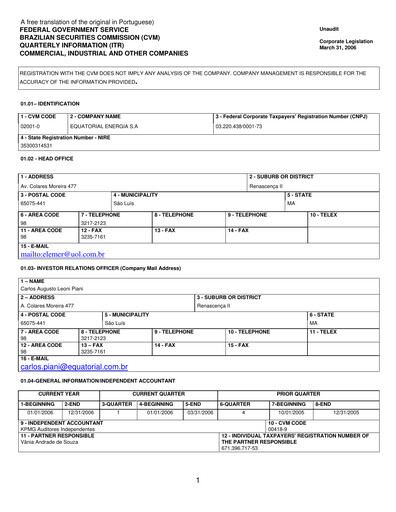 Thumbnail Equatorial Energia Quarterly Report 2006-q1
