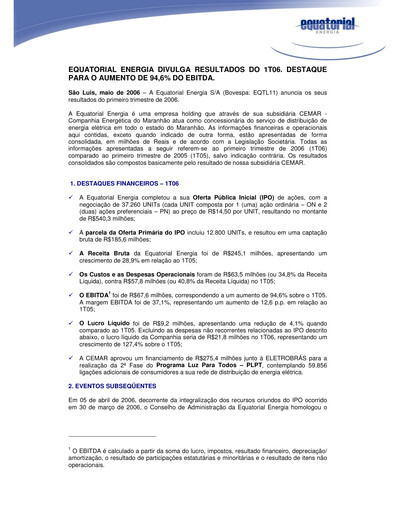 Thumbnail Equatorial Energia Quarterly Report 2006-q1
