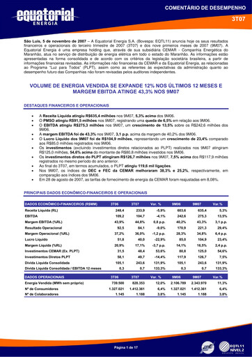 Thumbnail Equatorial Energia Quarterly Report 2007-q3