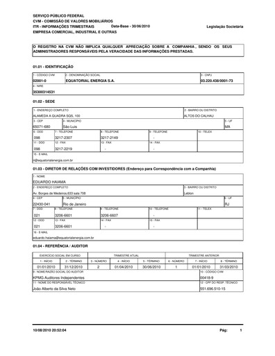 Thumbnail Equatorial Energia Quarterly Report 2010-q2