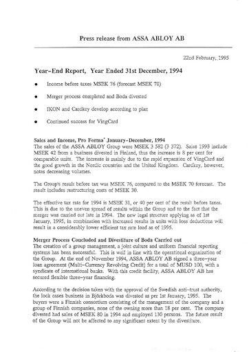 Thumbnail Assa Abloy
 Financial Statement 1994