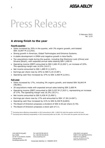 Thumbnail Assa Abloy
 Financial Statement 2014