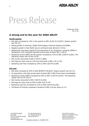Thumbnail Assa Abloy
 Financial Statement 2015