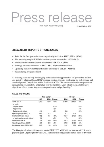 Thumbnail Assa Abloy
 Quarterly Report 2006-q1