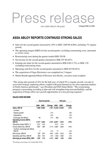 Thumbnail Assa Abloy
 Quarterly Report 2006-q2