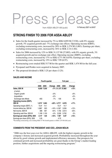 Thumbnail Assa Abloy
 Quarterly Report 2006-q4