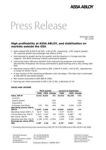Thumbnail Assa Abloy
 Quarterly Report 2009-q3