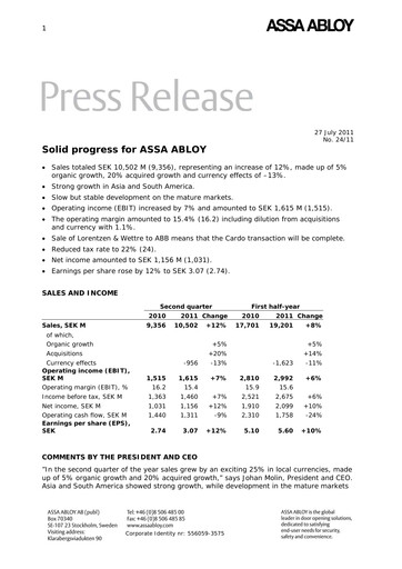 Thumbnail Assa Abloy
 Quarterly Report 2011-q2