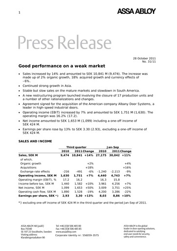 Thumbnail Assa Abloy
 Quarterly Report 2011-q3