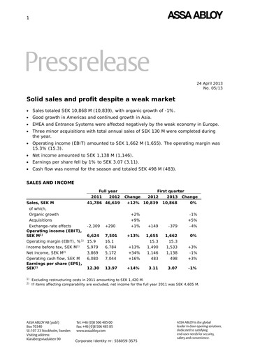 Thumbnail Assa Abloy
 Quarterly Report 2013-q1