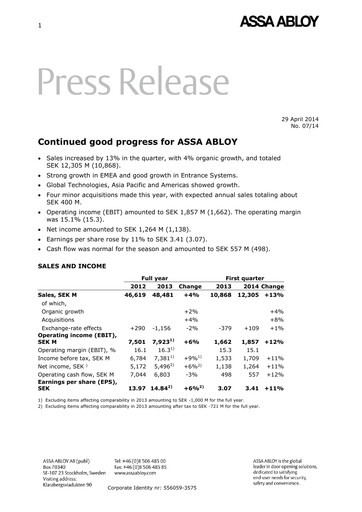 Thumbnail Assa Abloy
 Quarterly Report 2014-q1