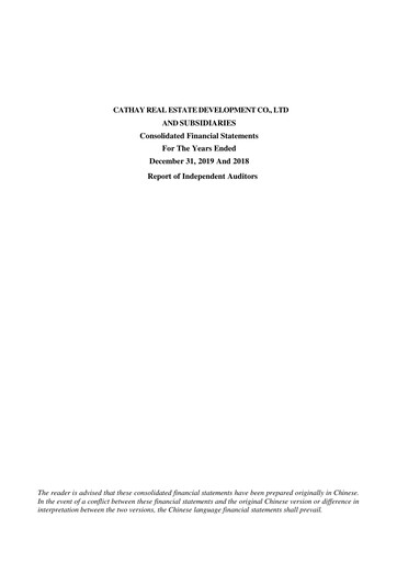 Thumbnail Cathay Real Estate Development Financial Statement 2019