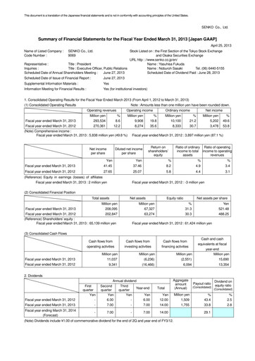 Vorschaubild SENKO Group Holdings Finanzmitteilung 2013