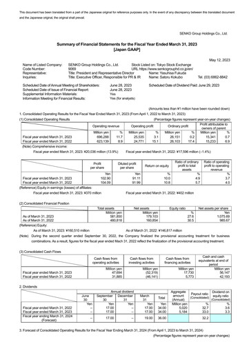Vorschaubild SENKO Group Holdings Finanzmitteilung 2023