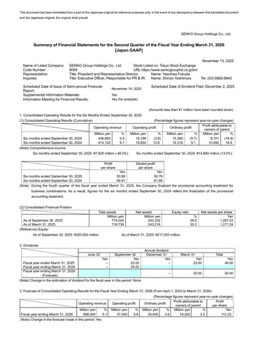 Vorschaubild SENKO Group Holdings Halbjahresbericht 2026-h1