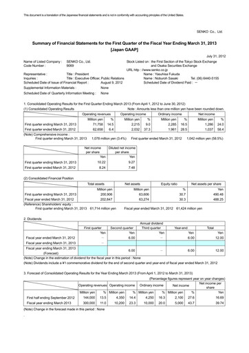 Vorschaubild SENKO Group Holdings Quartalsbericht 2013-q1