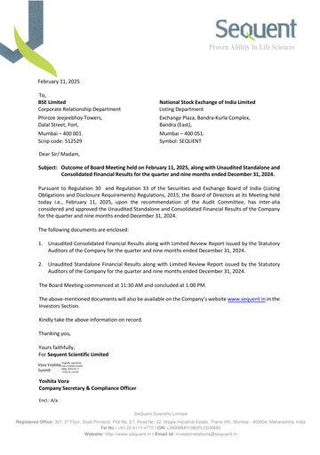 Thumbnail Sequent Scientific Quarterly Report 2024-q3
