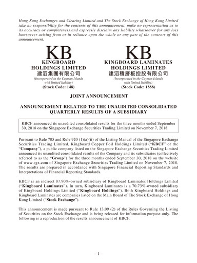 Thumbnail Kingboard Holdings Quarterly Report 2018-q3