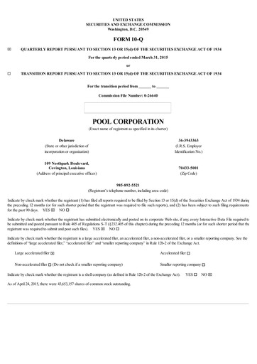 Thumbnail POOLCORP Quarterly Report 2015-q1