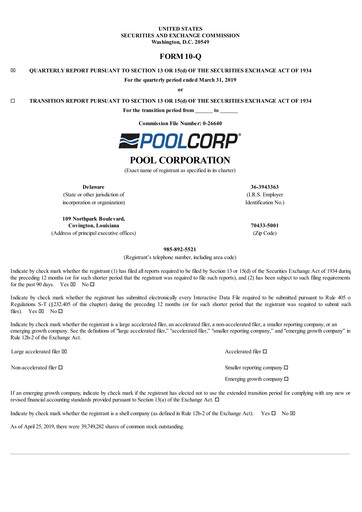 Thumbnail POOLCORP Quarterly Report 2019-q1