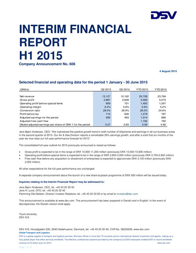 Thumbnail DSV Half-year Report 2015-h1
